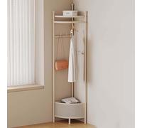 FAXJRU Corner Clothing Racks Freestanding, Metal Coat Racks with Hooks, Heavy Duty Modern Clothes Rack with 3 Tier Storage Shelves for Home,Bedroom,Living Room(Beige)