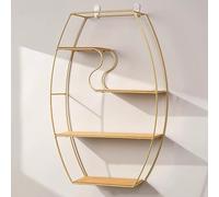 FAXJRU Mounted Iron Hanging Storage Shelving Floating Shelf 3 Tier Floating Octagon Wall Decor Round Decorative Hanging Shelves, Spice Racks, Oval Wall Shelf For Home, Black, 1 unit(Gold,A)