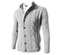 Faxkjeuls Braided Cardigan Sweater Men Elastic Button Placket Mens Knitted Sweater Jacket Coat Stand Collar Winter Sweaters White M