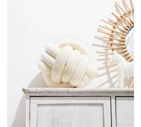 Fay Bless Round Knot Ball Pillow - Soft Velvet Decorative Cushion for Sofa, Bed, Floor or Lounge - Hand-Knotted Plush Accent Pillow for Interior Styling, Minimalist Design (knot craem white,28cm)