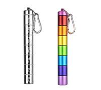FAYALA 7 Days Rainbow & Silver Aluminum Pill Bottle with Carabiner, Stackable Metal Pill Container, Waterproof Travel Cute Pill Box Holder (2 Count, 7 Compartments)