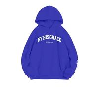 FAYALEQ Christian Sweatshirt By His Grace Letter Print Hoodie Christian Religious Sayings Sweater Bible Pullover Tops, Blue, XXL