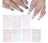 fayarrd French Lace Nail Stickers, French Stripes Nail Stickers for Fingers - 7 Sheets Vivid Decals Self-Adhesive Fingernail Art - For Travel Dating Stage Meeting