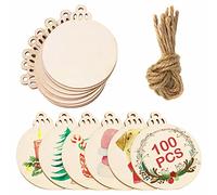 Fayavoo 100pcs Christmas Crafts for Kids, Natural Round Wooden Discs 3inch, Unfinished Predrilled Wood Baubles for Crafting, DIY Hanging Christmas Tree Decorations
