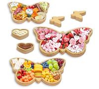 Fayavoo 7 Pcs Butterfly Charcuterie Board Letters, Wooden Food Serving Platter Trays with 2 Dipping Saucers and 2 DIY Coasters, Vegetable Fruit Cake Cookies Dish for Baby Shower Wedding Birthday Decor