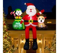 Fayavoo 8FT Inflatable Christmas Decorations Outdoor, Christmas Inflatables Sitting Santa with Elf & Reindeer, Built-in LEDs Blow Up Santa Outdoor Xmas Decorations for Lawn Patio Bench Shrubs Roof