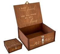 Fayavoo Assembling Brown Wedding Memory Box, Wooden Wedding Keepsake Boxes for Presents, Picture Letter, Lockable Memory Boxes Keepsake 26 x 21.5 x 10.5 cm with Engraved Pattern for Friends Lover Gift