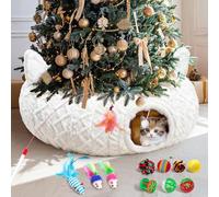 Fayavoo Christmas Tree Collar & Cat Tunnel 33.4”, Decorative Plaid Tree Ring for Holiday Home Décor, Pet-Friendly Xmas Tree Protector, Christmas Ornament Cover for Indoor Living Room