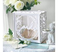 Fayavoo White Wedding Card Box for Receptions, PVC Gift Card Box for Wedding with Acrylic Windows, Rustic Envelope Money Gift Box for Anniversary, Bridal, Baby Showers, Graduation, Birthday Party