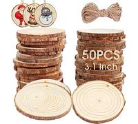 Fayavoo Wood Slices 50 Pcs 7-8cm Natural Wood Slices Unfinished Wood Craft Kit Predrilled Log Slice Wooden Circles Tree Slice for DIY Crafts Arts Painting Christmas Ornaments