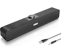 FAYAZ Computer Speakers for Desktop, 6W Stereo USB Computer Soundbar with 2 Diaphragms,3.5mm Aux Input, Knob Volume Control, Wired/Wireless Bluetooth 5.0 Soundbar for Desktop Smartphones Laptop,Black