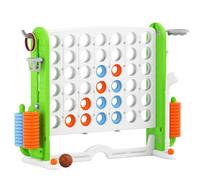 FAYDUDU Large Four in a Row Strategy Game,3-in-1 Indoor Outdoor Family Game with Basketball Hoop, Ring Toss, 42 Jumbo Rings, Quick-Release Slider, Four in A Row Game Set for Kids Adult (Green)