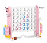 FAYDUDU Large Four in a Row Strategy Game,3-in-1 Indoor Outdoor Family Game with Basketball Hoop, Ring Toss, 42 Jumbo Rings, Quick-Release Slider, Four in A Row Game Set for Kids Adult (Pink)