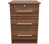 Faye Walnut Effect 3 Drawer Bedside Cabinet with Lock