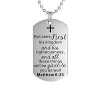FAYERXL Christian Scripture Religious Dog Tag Necklace,Catholic Bible Verse Baptism Confirmation Sacrament Gifts, Stainless Steel, No Gemstone
