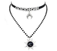 FAYERXL Gothic Crescent Moon Leather Choker, Moon Sun Star Black Choker Collar Necklace,Name Letter Halloween Christmas Jewelry Gift for Women, Adjustable, Leather Metal, No Gemstone