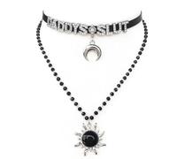 FAYERXL Gothic Crescent Moon Leather Choker, Moon Sun Star Black Choker Collar Necklace,Name Letter Halloween Christmas Jewelry Gift for Women, Adjustable, Leather Metal, No Gemstone