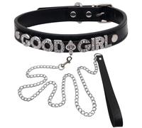FAYERXL Leather Collar Chain Leash Set With Name Letters,Punk Gothic Rock Choker Necklace for Women Men Cosplay Party Gifts, Adjustable, Leather, No Gemstone