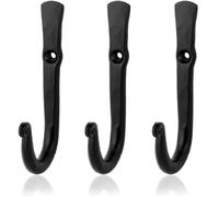 Fayesia 3 Pack Wrought Iron Hooks - Rustic Black Wall Hooks for Coats, Hats, Towels & Bags - Heavy Duty Decorative Vintage Style Metal Hooks for Hallway, Kitchen, Bathroom & Garden