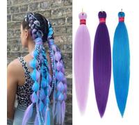 FAYETA Colors Braiding Hair Pre stretched 28 Inches 3 Bundles Extensions Kanekalon Synthetic Hair Three Color Mix Diy Combinations, 1pur/3pur/lade blue