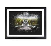 Fayette Station Bridge In West Virginia Paint Splash Modern Art Framed Print | A3 Black Framed Wall Art | Ready to Hang | Modern Cityscape Picture | Living Room Bedroom Lounge Office