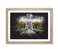 Fayette Station Bridge In West Virginia Paint Splash Modern Art Framed Print | A3 Oak Framed Wall Art | Ready to Hang | Modern Cityscape Picture | Living Room Bedroom Lounge Office