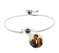 FAYHIJUN Custom Photo Bracelets, Personalized Circle Projection Bracelet with Picture Inside, Memorial Photo Gifts for Boyfriend Couples, Valentine's Day, Women's ID Bracelets (Silver)