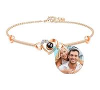FAYHIJUN Custom Photo Bracelets, Personalized Circle Projection Bracelet with Picture Inside, Memorial Photo Gifts for Boyfriend Couples, Valentine's Day, Women's ID Bracelets (Rose Gold-styleB)