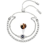 FAYHIJUN Custom Photo Bracelets, Personalized Circle Projection Bracelet with Picture Inside, Memorial Photo Gifts for Boyfriend Couples, Valentine's Day, Women's ID Bracelets (style-1-silver)