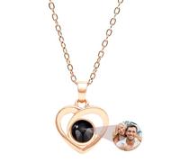 FAYHIJUN Personalized Photo Projection Necklace for Women- Custom Picture Round Pendant- Birthday, Anniversary, Memorial Gift for Girlfriend, Wife, Mother, Daughter (Style5-RoseGold)