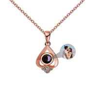 FAYHIJUN Personalized Photo Projection Necklace for Women- Custom Picture Round Pendant- Birthday, Anniversary, Memorial Gift for Girlfriend, Wife, Mother, Daughter (water drop-rose gold)