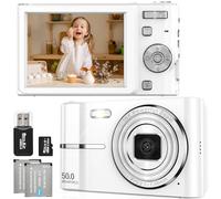 FAYIBUY Digital Camera 50MP 1080P FHD with 16X Digital Zoom, 32GB Card, White