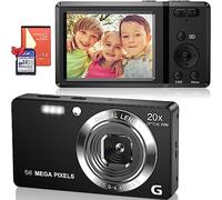 FAYIBUY Digital Camera 56MP 4K FHD, 20X Digital Zoom, 2.7 Inch LCD, Portable Compact Camera, Auto Focus, Rechargeable, 32GB Card, Black