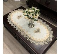 FAYING Bedside Tablecloth Lace Doilies for Side Table Cloth Runner Tabletop Dust Cover Room Nightstand Decor(Champagne Gold,19.7x43.3 Inch Oval)