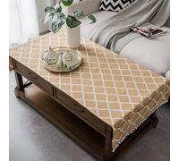 FAYING Coffee Table Cover with Pockets and Pompom Tassel Cotton Linen Coffee Table Cloth for Living Room Anti-Wrinkle Washer Dryer Fridge Top Dust Cover(Yellow Diamond,24"x63")