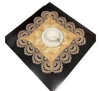 FAYING Lace Table Doilies Square Bedside Tablecloth Nightstand Cover Coffee Dining Tables Centerpiece Small Table Cloth Vase Mat Cup Mat(Classic Gold)
