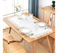 FAYING White Lace Jacquard Small Square Tablecloth for End Side Coffee Table Cover Home Decoration(48" x 24" (Rectangular))