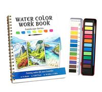 FayinLuna Large Watercolour Art Set for Beginners, 10.24"x7.36" Oversized Workbook with 12 Paints, 14 Pre-Sketched Designs & Step-by-Step Guide for Adults (Landscape)