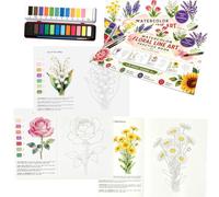 FayinLuna Watercolor Floral Practice Kit for Adult Beginners, 2 Pack Flower Workbook with 12 Colors Paint & Brush, 300gsm Tearable Watercolor Paper, 8 Floral Designs for Easy Painting & Relaxation