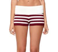 Faymlc Women Foldover Knit Shorts Y2k Striped Microshorts Slim Fit Low Rise Knitted Shorts Going Out Bottoms (Burgundy, S)