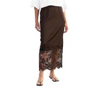 Faymlc Women Lace Trim Long Satin Skirt Silk Midi Slip Skirt Elegant Flowy A-Line Midi Skirts (Split Dark Brown, M)