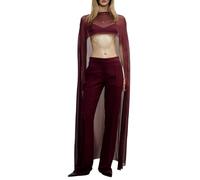 Faymlc Women Long Chiffon Shawl Cape Sheer Shawl Poncho Top Capelets Formal Cover Up for Evening Dresses Wedding Party (Burgundy, One Size)