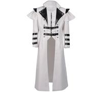 Faynore Men's Steampunk Coat & Vintage Tailcoat - Gothic Victorian Frock Jacket with Leather Trim - Medieval Renaissance Trench Coat for Halloween Cosplay (White, XX-Large)
