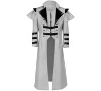 Faynore Men's Steampunk Coat & Vintage Tailcoat - Gothic Victorian Frock Jacket with Leather Trim - Medieval Renaissance Trench Coat for Halloween Cosplay (Gray, 3X-Large)