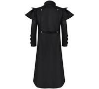 Faynore Men's Steampunk Coat & Vintage Tailcoat - Gothic Victorian Frock Jacket with Leather Trim - Medieval Renaissance Trench Coat for Halloween Cosplay (Black, X-Large)