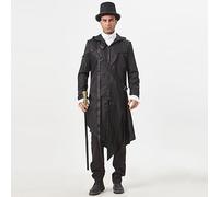 Faynore Men's Steampunk Tailcoat with Hood - Gothic Victorian Vampire Jacket & Medieval Renaissance Frock Coat - Vintage Cosplay Costume for Halloween & Theatre (Black, 3X-Large)