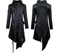Faynore Men's Steampunk Tailcoat with Hood - Gothic Victorian Vampire Jacket & Medieval Renaissance Frock Coat - Vintage Cosplay Costume for Halloween & Theatre (Black, Large)