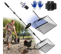 Fayoo 15 inch Heavy Duty Chicken Poop Scooper Kit w/ 30-82" Adjustable Handle, Ergonomic Grip, Gloves & Hook - Multi-Purpose Sifting Shovel for Chicken Coop/Stable/Sandbox
