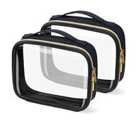 FAYORORY TSA Approved Travel Toiletry Bag,2 Pack Clear Makeup Bags with Handles,Quart Size Clear Cosmetic Bags for Traveling Women,Men,Carry on Airport Airline Compliant Bag,QH, Black, 2 Pack, Medium
