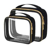 FAYORORY TSA Approved Travel Toiletry Bag,2 Pack Clear Makeup Bags with Handles,Quart Size Clear Cosmetic Bags for Traveling Women,Men,Carry on Airport Airline Compliant Bag,QH, Black, 2 Pack, 1